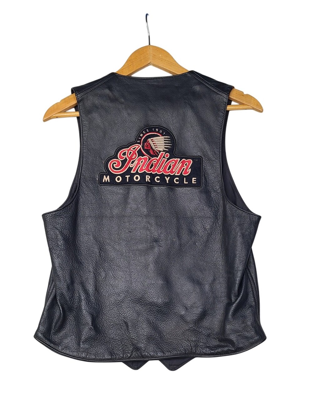 Vintage 90s Genuine Indian Motorcycle Mens Black Leather Vest - Size - Medium